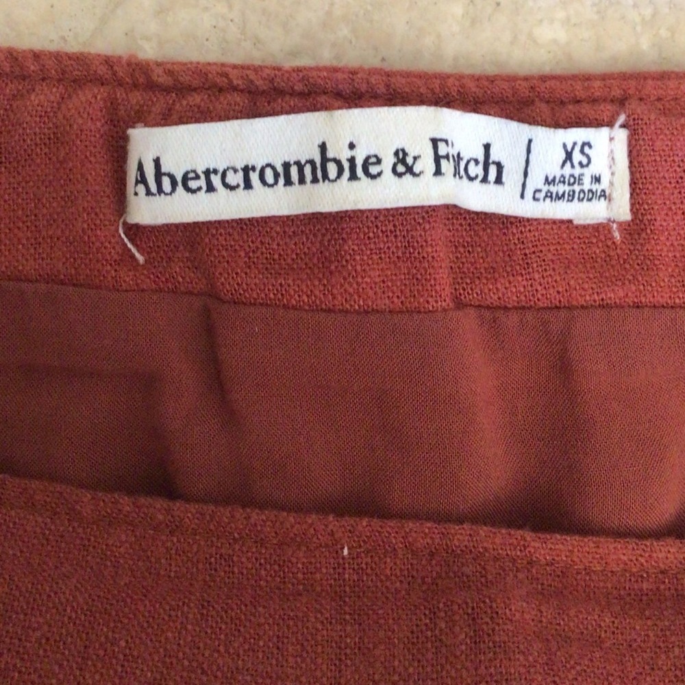Abercrombie & Fitch Linen Blend Mini Skirt Burgundy Ruffle Hem XS - Picture 6 of 6